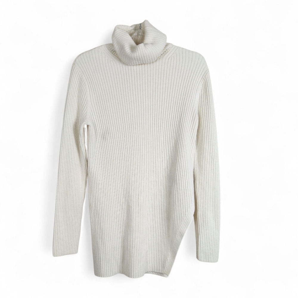 H&M Cream Assymetrical Ribbed Turtleneck Sweater Small Neutral 4 6